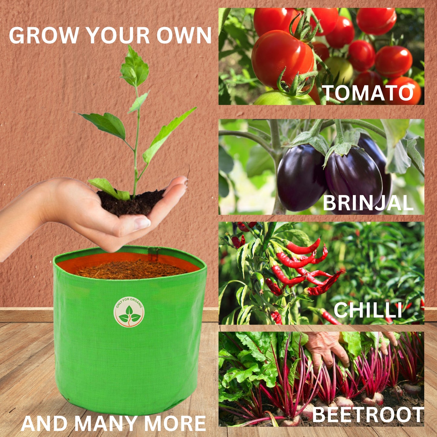 HDPE UV Treated Green Grow Bags (Size-10x10 inch) for Home/Commercial Gardening