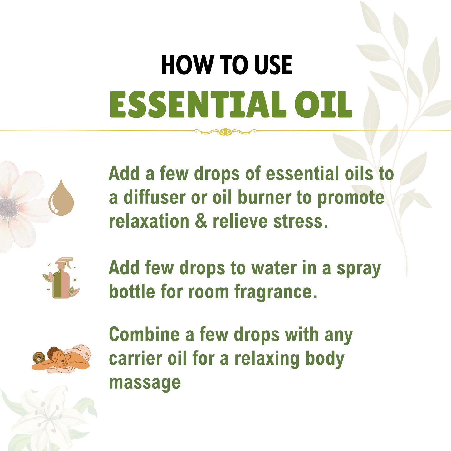 Essential Oils Combo Pack of 6 , Each 10ml - Sandalwood, Ylang Ylang, Rose, Jasmine, Lavender, Lemon Grass