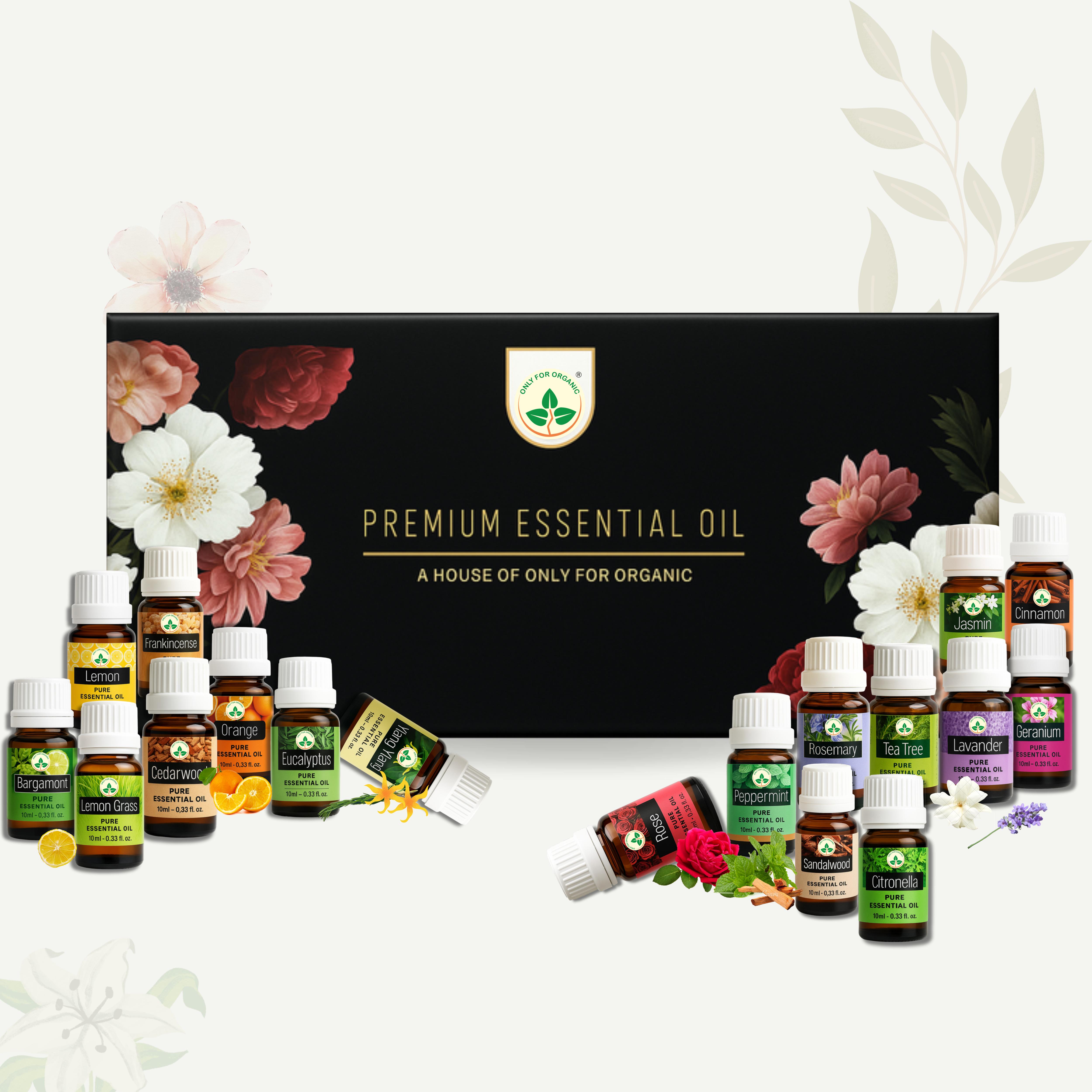 Essential Oils Combo pack of 18, (Each 10ml) | Premium Aromatherapy Kit | Steam Distilled | For Diffuser, Hair, Skin, Massage, Home Fragrance