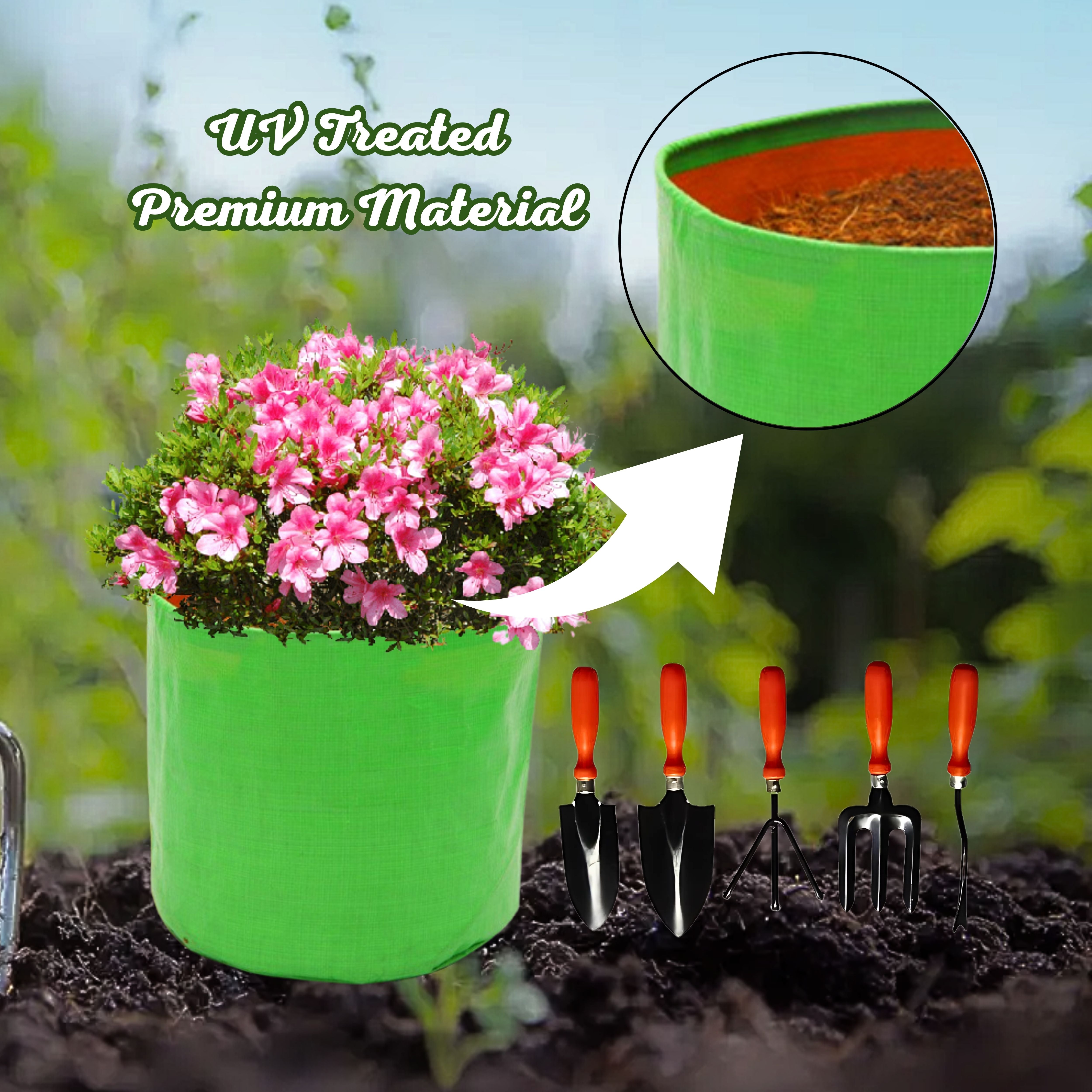HDPE UV Treated Green Grow Bags (Size-10x10 inch) for Home/Commercial Gardening
