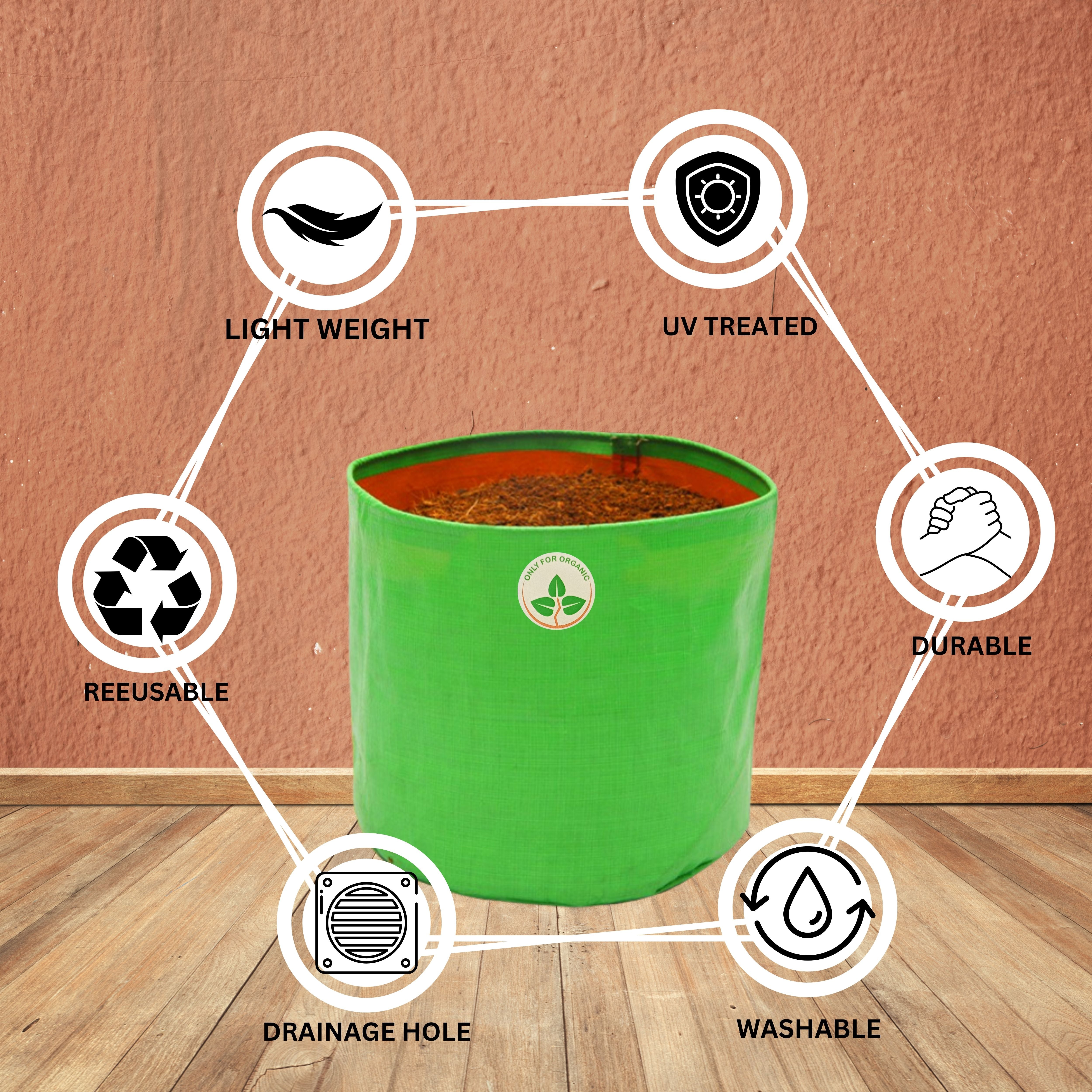 HDPE UV Treated Green Grow Bags (Size-10x10 inch) for Home/Commercial Gardening