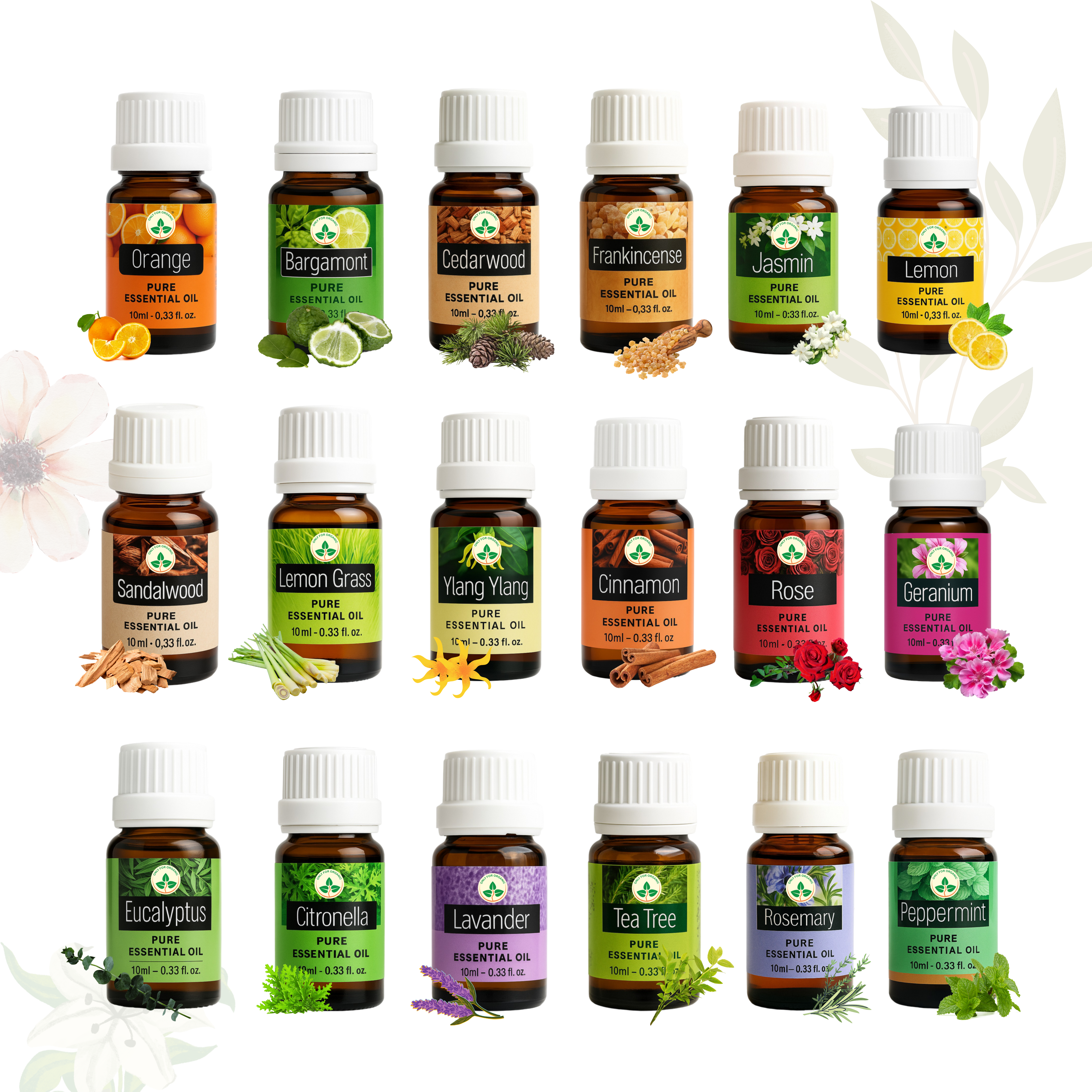Essential Oils Combo pack of 18, (Each 10ml) | Premium Aromatherapy Kit | Steam Distilled | For Diffuser, Hair, Skin, Massage, Home Fragrance