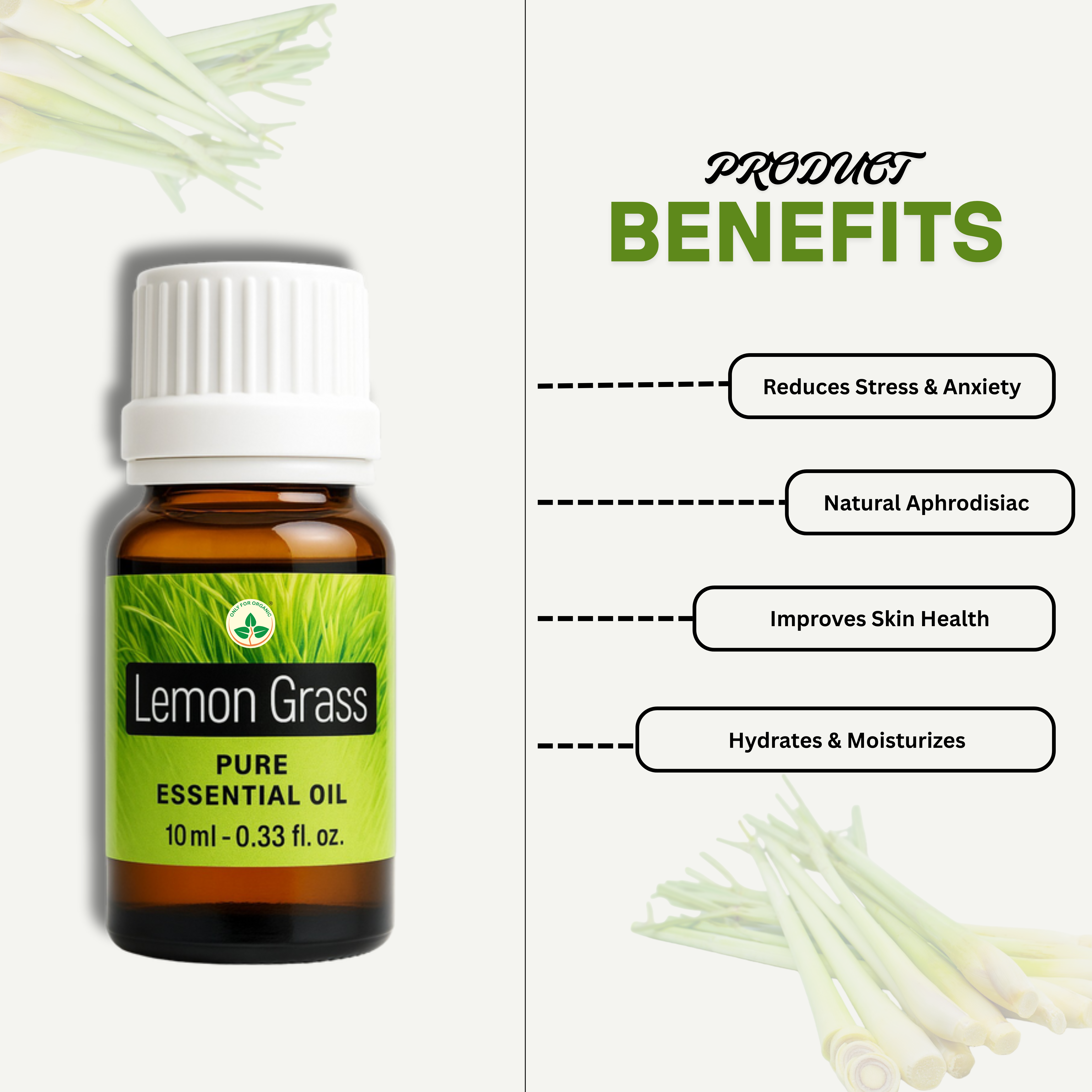 Lemon Grass Essential Oil – 10 ml | 100% Pure & Natural | Cold Pressed
