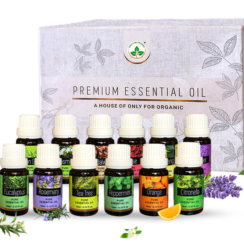 Essential Oils Combo pack of 12, Each 10ml | For Diffuser, Skin, Hair, Massage, DIY, Home Fragrance |